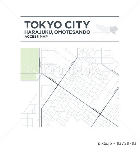 東京のシンプルなアクセスマップのテンプレート。 原宿・表参道。 東京のシンプルなアクセスマップのテンプレート。 原宿・表参道。 82758783