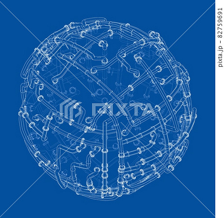 Pipes with flanges around a large sphere. Vector 82759691