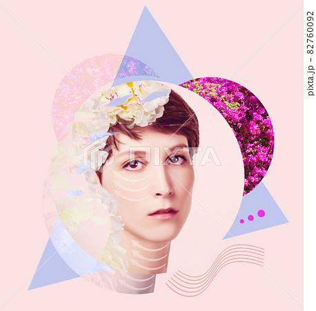The lifting, skin, plastic surgery concept. Woman face with marks and arrows. Art design The lifting, skin, plastic surgery concept. Woman face with marks and arrows. Art design 82760092