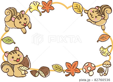リスと秋のイメージの枠_白 リスと秋のイメージの枠_白 82760536