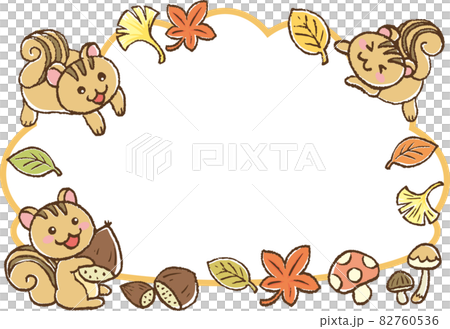リスと秋のイメージの枠_白 リスと秋のイメージの枠_白 82760536