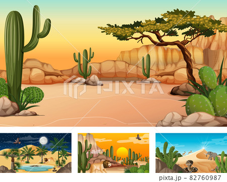 Different scenes with desert forest landscape with animals and plants 82760987