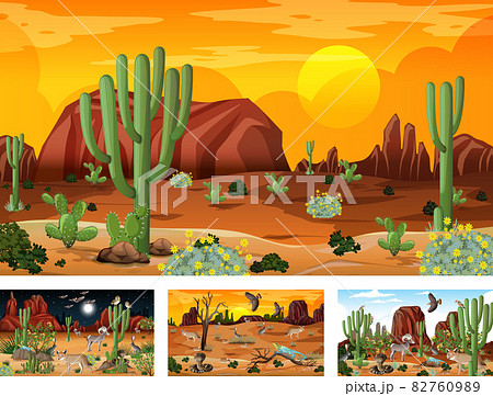 Different scenes with desert forest landscape with animals and plants Different scenes with desert forest landscape with animals and plants 82760989