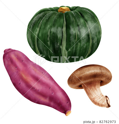 水彩イラスト 野菜 秋の味覚セット 82762973