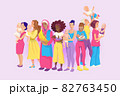 Portrait of a group of young mothers with babies. Kids at the mothers arms. Hug baby. Vector drawing 82763450