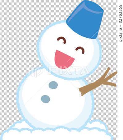 笑顔の青い帽子の二段重ねの雪だるま 笑顔の青い帽子の二段重ねの雪だるま 82763858