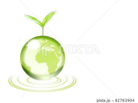 水に浮かぶガラスの地球と芽 82763904