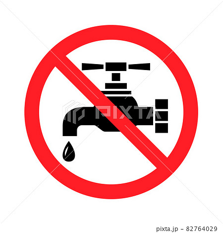 Not drinkable water, prohibition sign. Do not drink water, sign. Tap icon. Faucet forbidden icon. Glyph symbol. Vector 82764029