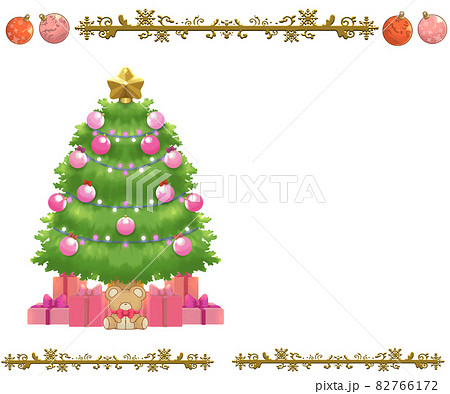 プレゼント付きイルミネーションクリスマスツリーとフレーム　ピンクver 82766172