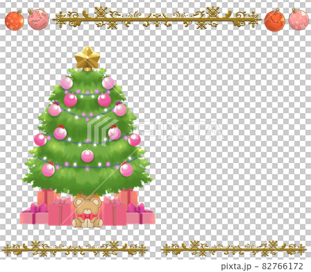 プレゼント付きイルミネーションクリスマスツリーとフレーム　ピンクver 82766172