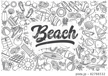 Hand drawn beach vector doodle set. Hand drawn beach vector doodle set. 82766532