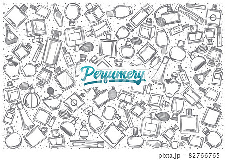 Hand drawn Perfumery doodle set with lettering 82766765