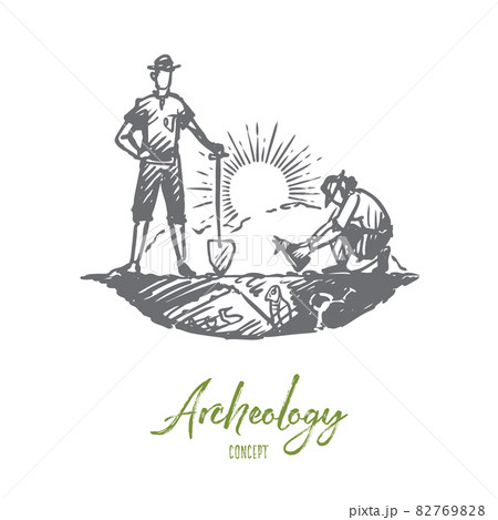 Archeology, ancient, luck, artifacts, fossil concept. Hand drawn isolated vector. Archeology, ancient, luck, artifacts, fossil concept. Hand drawn isolated vector. 82769828