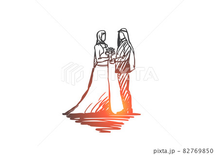Wedding, groom, bride, couple, muslim concept. Hand drawn isolated vector 82769850