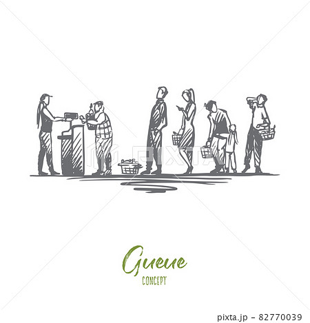 Shopping, purchases, queue, waiting, cash desk concept. Hand drawn isolated vector. Shopping, purchases, queue, waiting, cash desk concept. Hand drawn isolated vector. 82770039