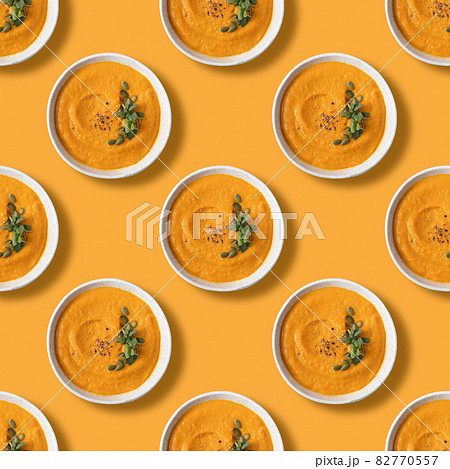 Seamless pattern of Pumpkin soup on orange. Seamless pattern of Pumpkin soup on orange. 82770557