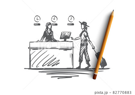 Airport, business trip, design, businesswoman, lifestyle concept. Hand drawn isolated vector. 82770883