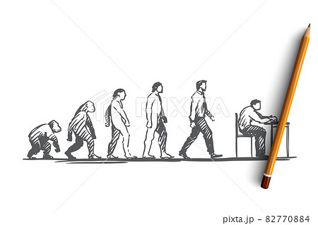 Evolution, businessman, programmer, primitive concept. Hand drawn isolated vector. 82770884