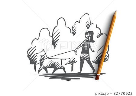 Walk, pet, dog, lifestyle, darling concept. Hand drawn isolated vector. Walk, pet, dog, lifestyle, darling concept. Hand drawn isolated vector. 82770922