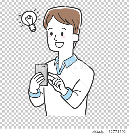 A man who came up with ideas while operating a smartphone 82773392