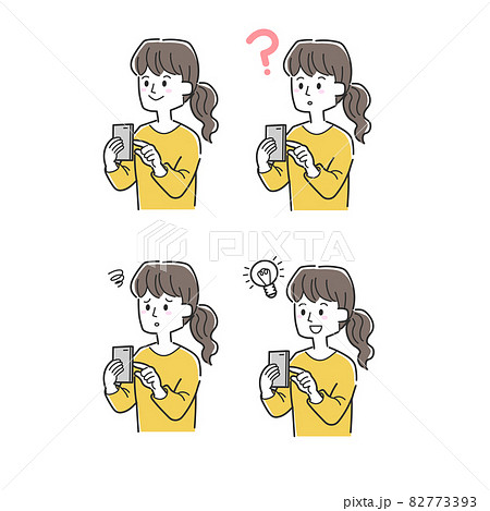 スマホを操作している女性のイラストセット 82773393