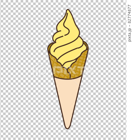 ソフトクリーム　イラスト　ワッフルコーン　オレンジ 82774877