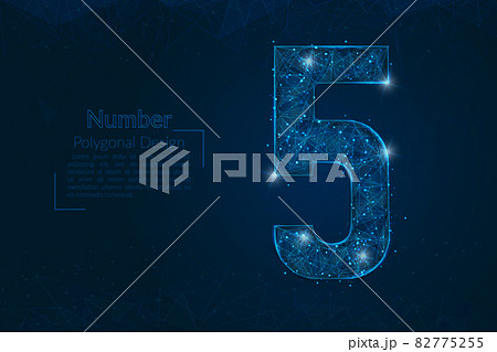 Abstract isolated blue image of a number five. Polygonal illustration looks like stars in the blask night sky in spase or flying glass shards. Digital design for website, web, internet. 82775255