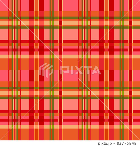 Tartan seamless pattern red, orange, pink and green tones. Plaid texture print background 82775848