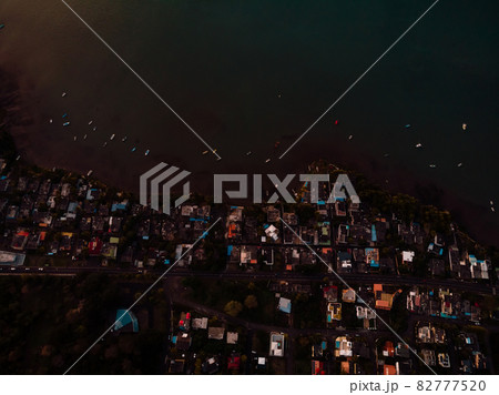 La Gaulette village after sunset in Mauritius. Aerial view 82777520