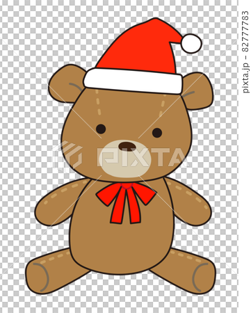 サンタの帽子をかぶったクマのぬいぐるみのイラスト素材 [82777783