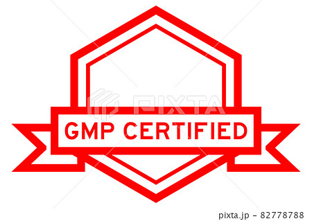 Hexagon vintage label banner in red color with word GMP (Abbreviation good manufacturing practice) certified on white background 82778788