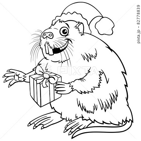 cartoon coypu on Christmas time coloring book page cartoon coypu on Christmas time coloring book page 82778839