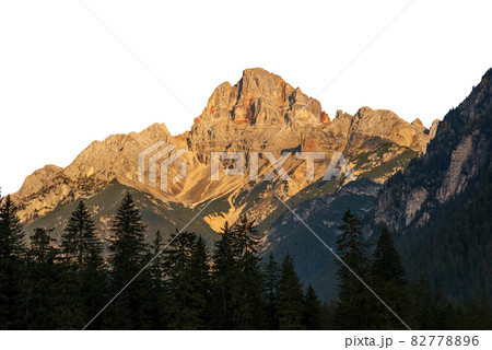 Mountain Peak of Dolomites at Sunset Isolated on White Background - Italy Alps 82778896