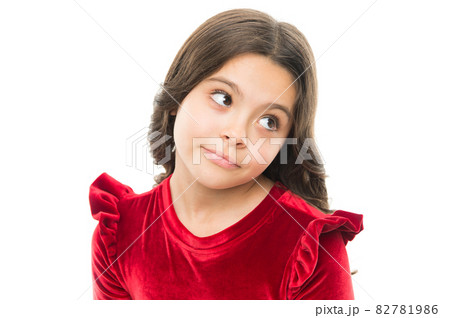 Maybe concept. Kid thoughtful dreamy face make 82781986
