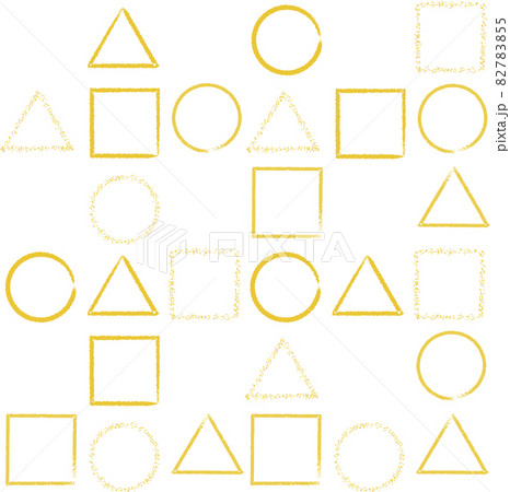Graphic shapes - circle, square and triangle on white background. Abstract golden elements. Geometric gold seamless pattern. Repeated pattern for design prints. Golden modern background. Fashion 82783855