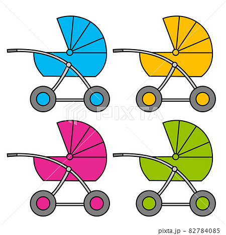 Baby carriage. Multi-colored variants. Isolated object. 82784085