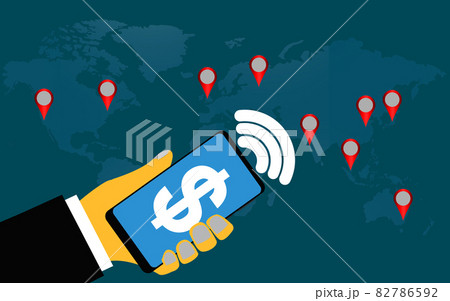 Hand holding mobile with money on screen Hand holding mobile with money on screen 82786592