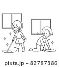 掃除をする子ども(線画) 82787386
