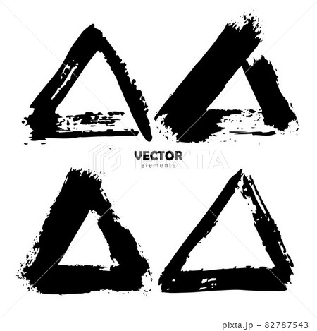 Vector Set Brush Triangle Black color on white background. Hand painted grange elements. Ink drawing. Dirty artistic design . Place for text, quote, information, company name. Vector Set Brush Triangle Black color on white background. Hand painted grange elements. Ink drawing. Dirty artistic design . Place for text, quote, information, company name. 82787543