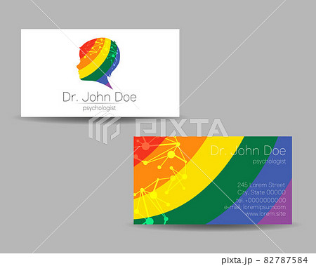Vector Colorful Business Card Kid Head Modern logo Creative style. Human Child Profile Silhouette Design concept for Company Brand. Rainbow color isolated on gray background 82787584