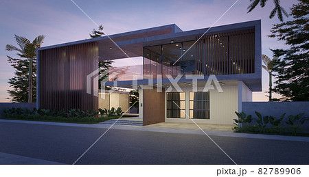 Modern cozy house in luxury style with tropica plants 82789906