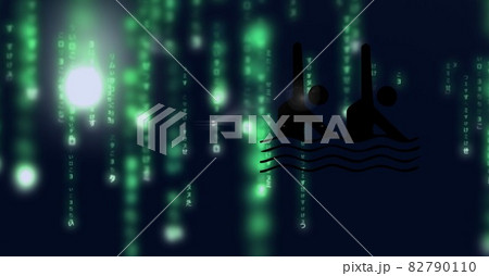 People swimming icon over green and black data processing background 82790110