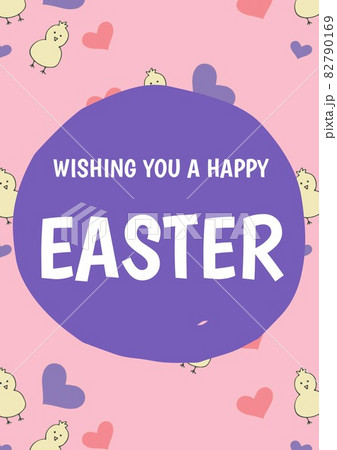 Wishing you a happy easter text in purple circle with chicks on pink background 82790169