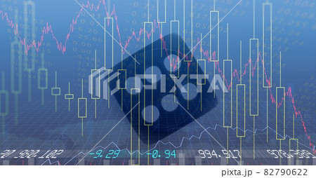Financial data and graphs over dice against blue background, finance and economy concept Financial data and graphs over dice against blue background, finance and economy concept 82790622
