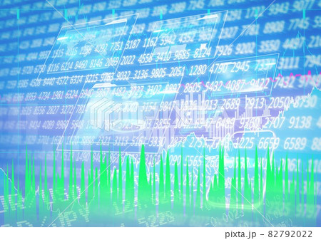 Stock market data processing and device icons over blue background, economy and technology concepts 82792022