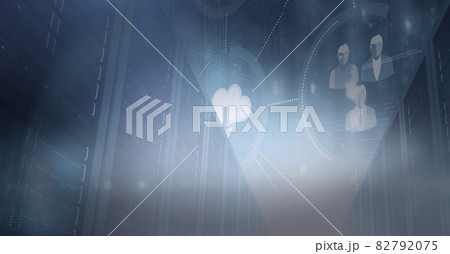 Profile and cloud icons over computer servers, data processing and technology concepts 82792075