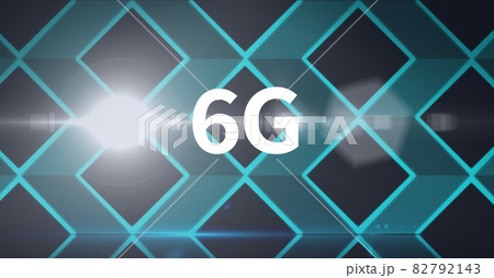 Composition of 6g text over network of glowing blue diamonds 82792143