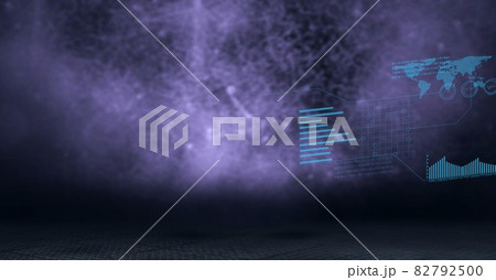 Composition of interactive screen with data processing over purple background Composition of interactive screen with data processing over purple background 82792500