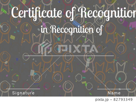 Composition of certificate of recognition text with copy space over badges on grey Composition of certificate of recognition text with copy space over badges on grey 82793349