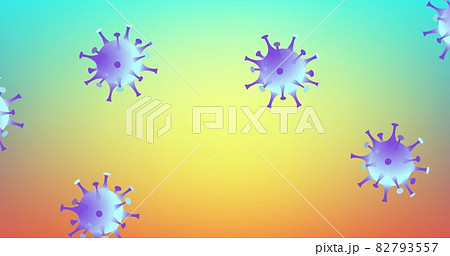 Composition of purple covid 19 cells on yellow to green background Composition of purple covid 19 cells on yellow to green background 82793557